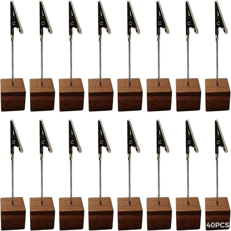 40 Pcs Wooden Photo Holders with Square Base, Retro Coffee Picture Clips for Adjustable Memo Display - Image 1