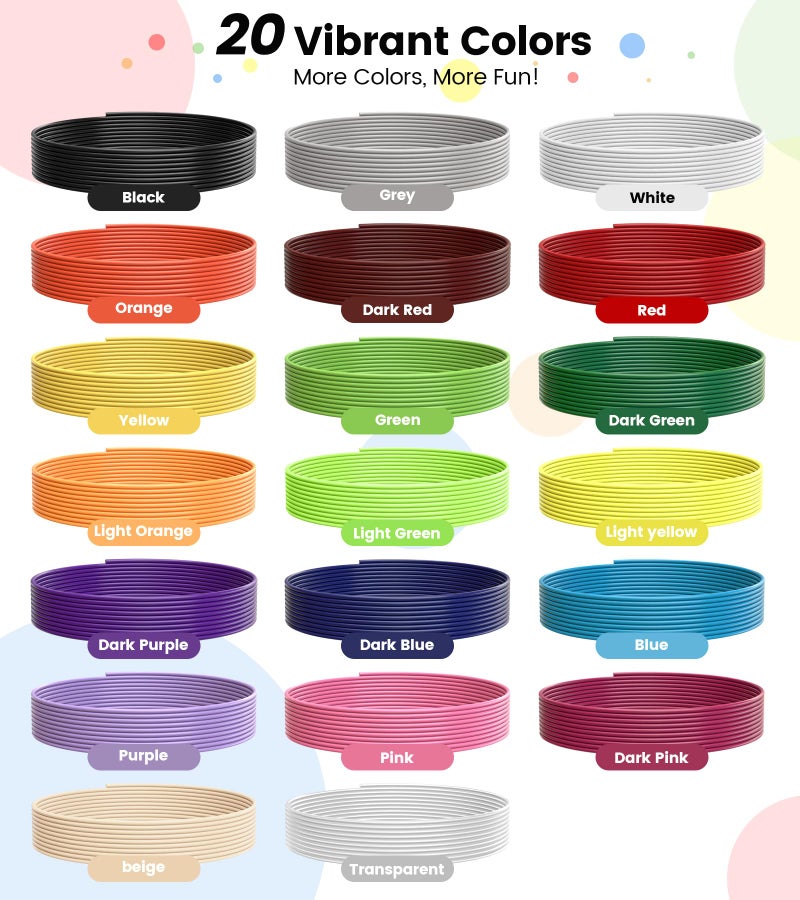 YEETIN 1.75mm 3D Pen Filament Refills Compatible with SCRIB3D P1/ADV MYNT3D Basic/Super/Pro, 20 Colors, 260ft, 13ft per Color, Comes with 2 Finger Caps & Stencil - Image 3