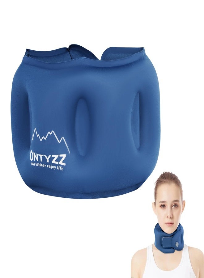 ONTYZZ وسادة سفر قابلة للنفخ ONTYZZ زرقاء 360° دعم الرأس وسادة عنق للطائرات أقمشة صديقة للبشرة تخفيف الضغط على العمود الفقري العنقي لمنع الشخير للتخييم والطائرات والمكتب والمنزل والسفر - Image 1