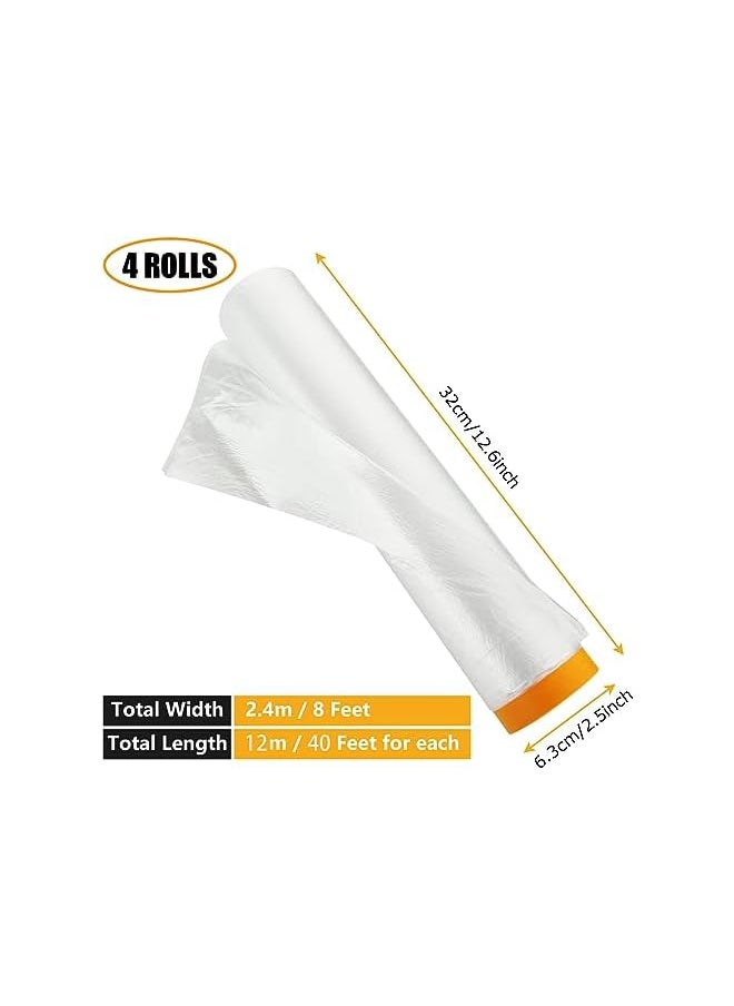 PROMASS promass 4 Rolls Plastic Dust Sheets for Decorating,12m x 240m Waterproof Masking Film Rolls, Pre-Taped Plastic Drop Film for Painting Furniture Covering  - Image 2