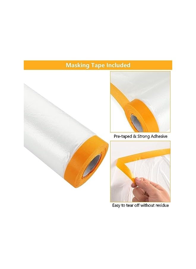 PROMASS promass 4 Rolls Plastic Dust Sheets for Decorating,12m x 240m Waterproof Masking Film Rolls, Pre-Taped Plastic Drop Film for Painting Furniture Covering  - Image 5
