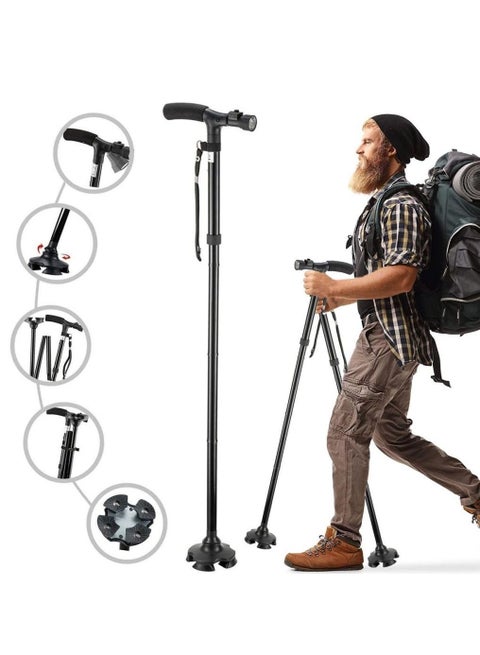 Designed for the elderly and the sick, the multi-functional foldable crutches combine LED lighting and a sturdy base to make it safe and convenient for everyday and mountaineering needs