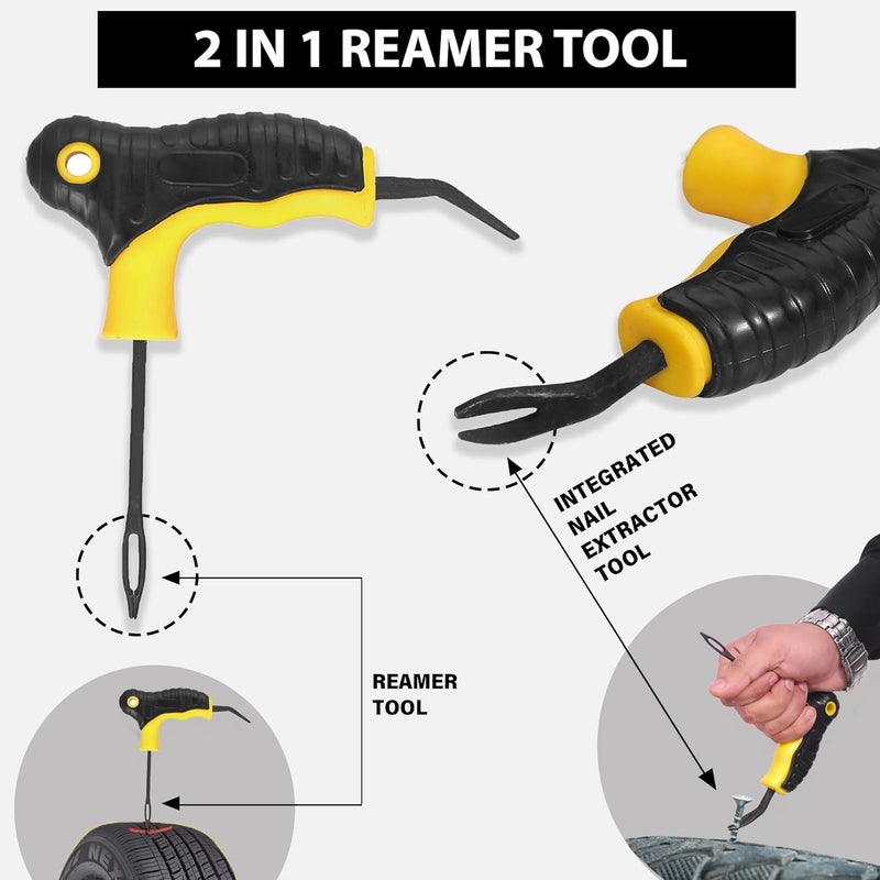 WILLIBEE 7 in 1 Universal Tubeless Tyre Puncture Repair Kit with Storage Bag | Puncher Kit Emergency Flat Tire Repair Patch for Car, Bike, SUV, Scooter, Auto & Motorcycle - Image 3