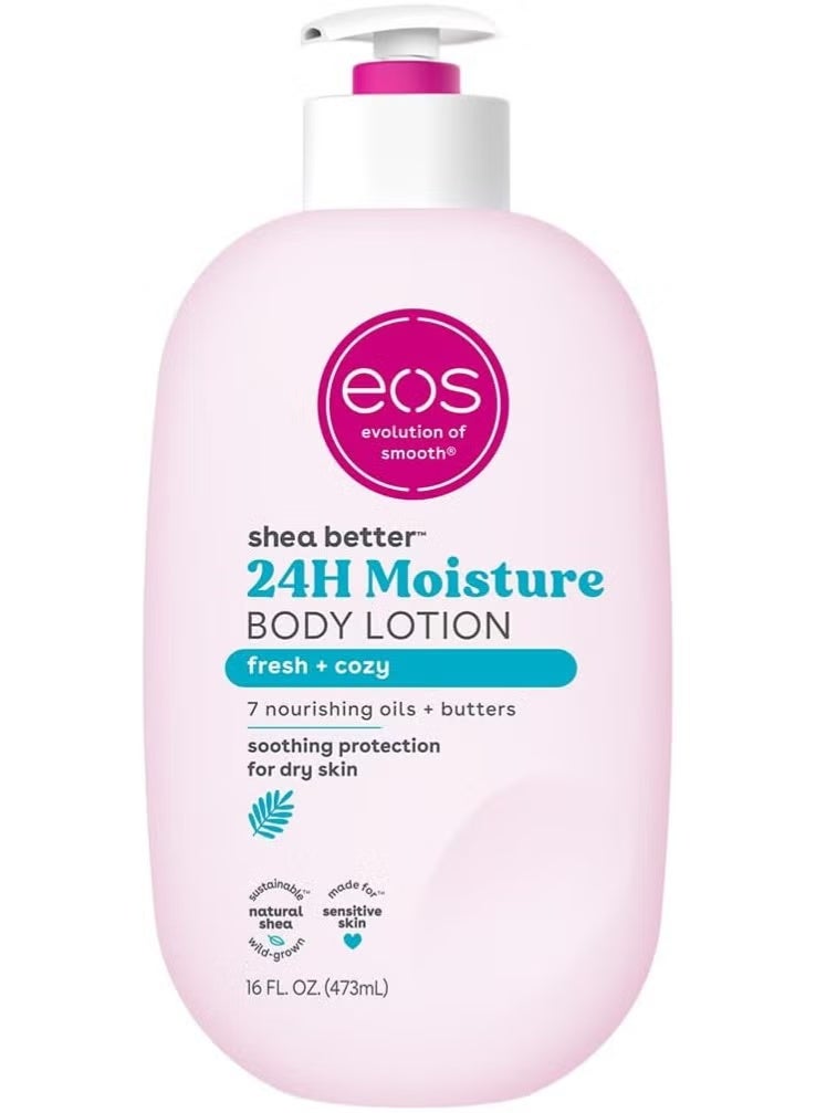 EOS Shea Better Body Lotion Fresh & Cozy, 24-hour Moisture Skin Care Lightweight & Non-greasy Made With Natural Shea Vegan 473ml