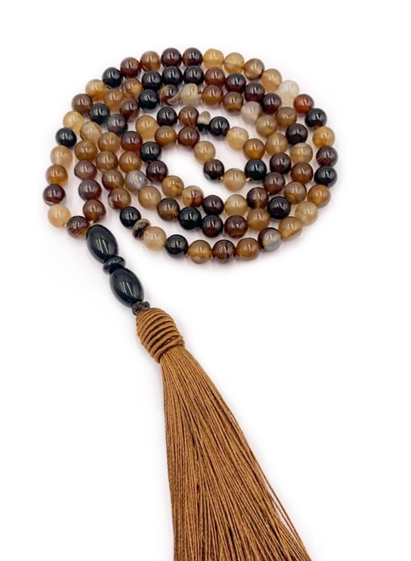 REBUY REBUY Natural Sulemani Aqeeq Islamic Prayer Rosary Beads Tasbih Tasbeeh 99 beads (Botswana Agate)  - Image 1