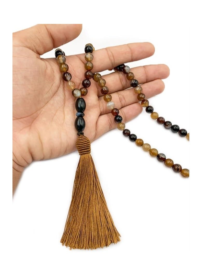 REBUY REBUY Natural Sulemani Aqeeq Islamic Prayer Rosary Beads Tasbih Tasbeeh 99 beads (Botswana Agate)  - Image 2