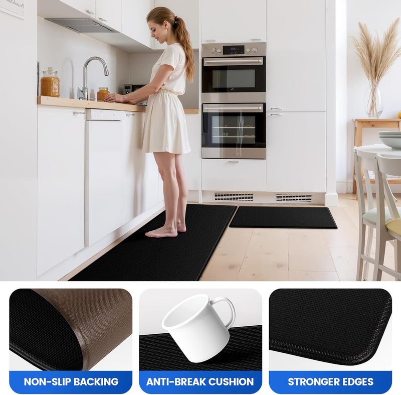KitchenClouds Kitchen Mats for Floor,3PCS Kitchen Rugs,Non Slip Anti Fatigue Mats for Floor,Waterproof Kitchen Sink Mat,Cushioned Standing and Comfort Mats for Office,Black - Image 5