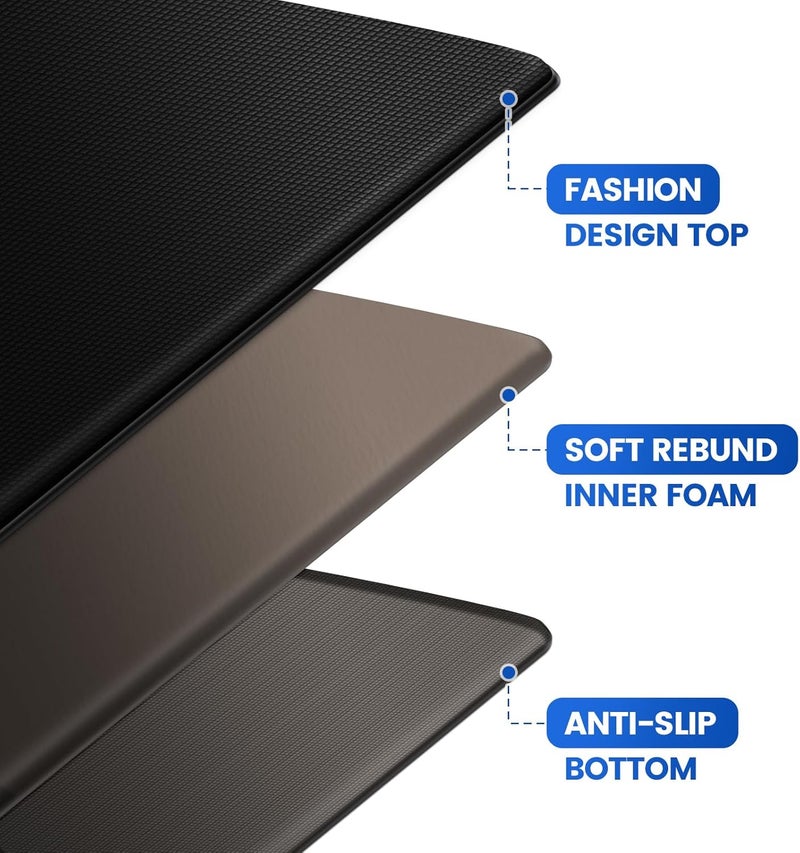 KitchenClouds Kitchen Mats for Floor,3PCS Kitchen Rugs,Non Slip Anti Fatigue Mats for Floor,Waterproof Kitchen Sink Mat,Cushioned Standing and Comfort Mats for Office,Black - Image 4