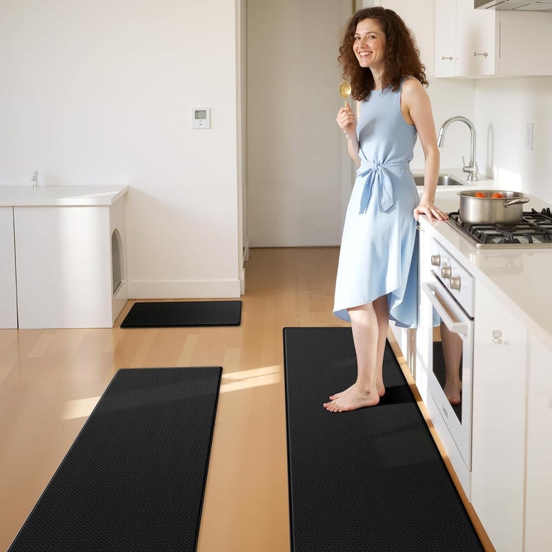 KitchenClouds Kitchen Mats for Floor,3PCS Kitchen Rugs,Non Slip Anti Fatigue Mats for Floor,Waterproof Kitchen Sink Mat,Cushioned Standing and Comfort Mats for Office,Black - Image 3