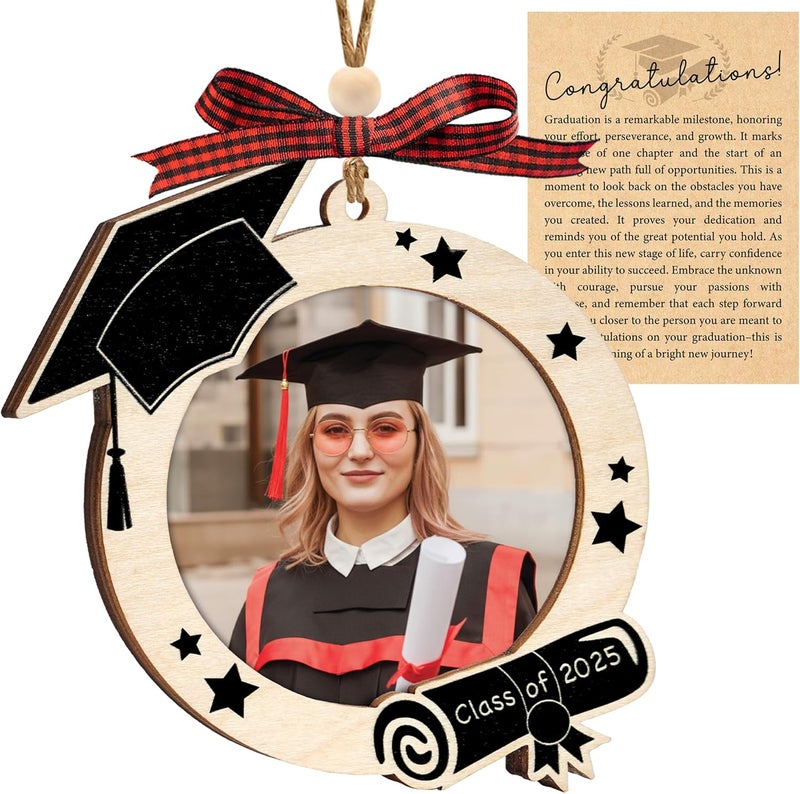Sensemory Graduation Ornaments Class of 2026, Wooden Graduation Keepsake for College or High School Celebration, Class of 2025 Ornament Gifts Decoration (Photo Frame) - Image 1