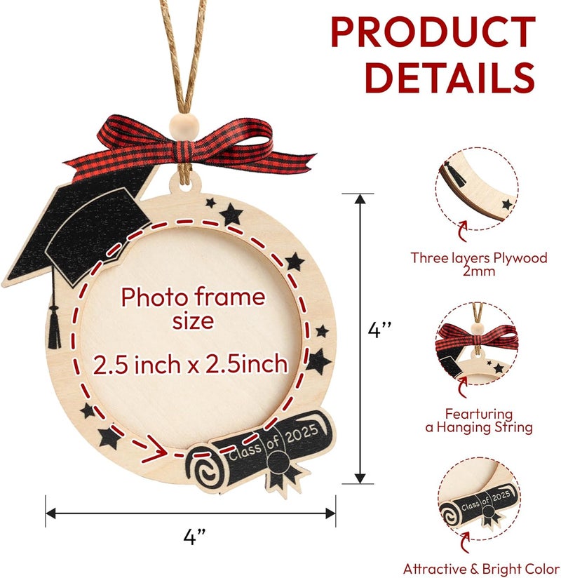 Sensemory Graduation Ornaments Class of 2026, Wooden Graduation Keepsake for College or High School Celebration, Class of 2025 Ornament Gifts Decoration (Photo Frame) - Image 3