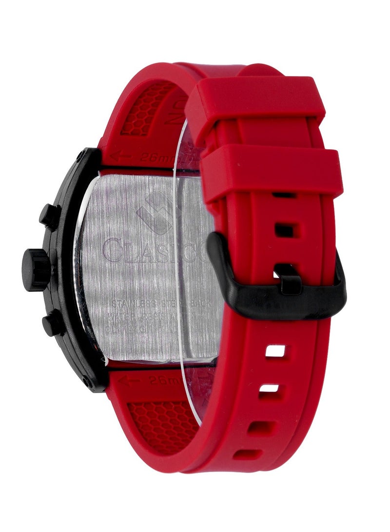 Clasico ساعة كرونوغراف فاخرة بـ 6 عقارب – إصدار كرونوغراف هيكل تونيو باللون الأحمر مع حزام سيليكون فاخر – حركة ي121 النخبوية – تصميم مقاوم للماء - Image 3