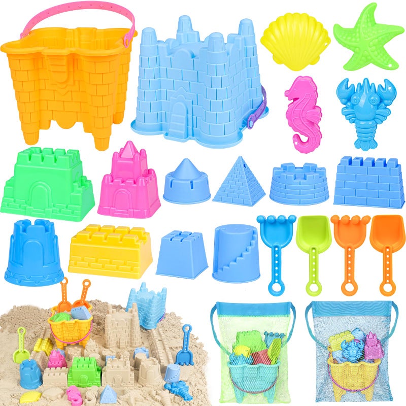 KUBUSFLY Beach Toys for Toddlers Sand Castle Toys with 2 Sand Bucket 2 Mesh Bag 4 Shovels Molds Travel Sand Toys for Beach Sandbox Toys for Toddlers Kids Baby Boys Girls Age 310 - Image 2