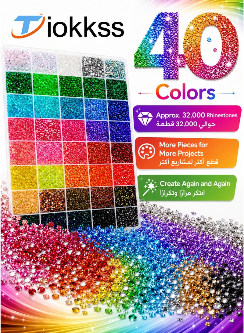 تيوكس 40 ألوان 32000pcs الراتنج جيلي راينستونز ل Bedazzling ، متعددة الألوان 3mm فلاتباك الكرام لفن الماس ، Bedazzler مجموعة مع 3pcs 10ml B7000 الغراء المجوهرات لفن الأظافر صياغة كتاب المكياج - Image 4
