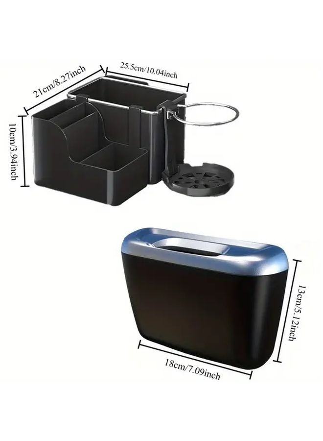 2Pcs Car Organizer Box And Trash Can Multi Functional Armrest Storage Bin - Image 2