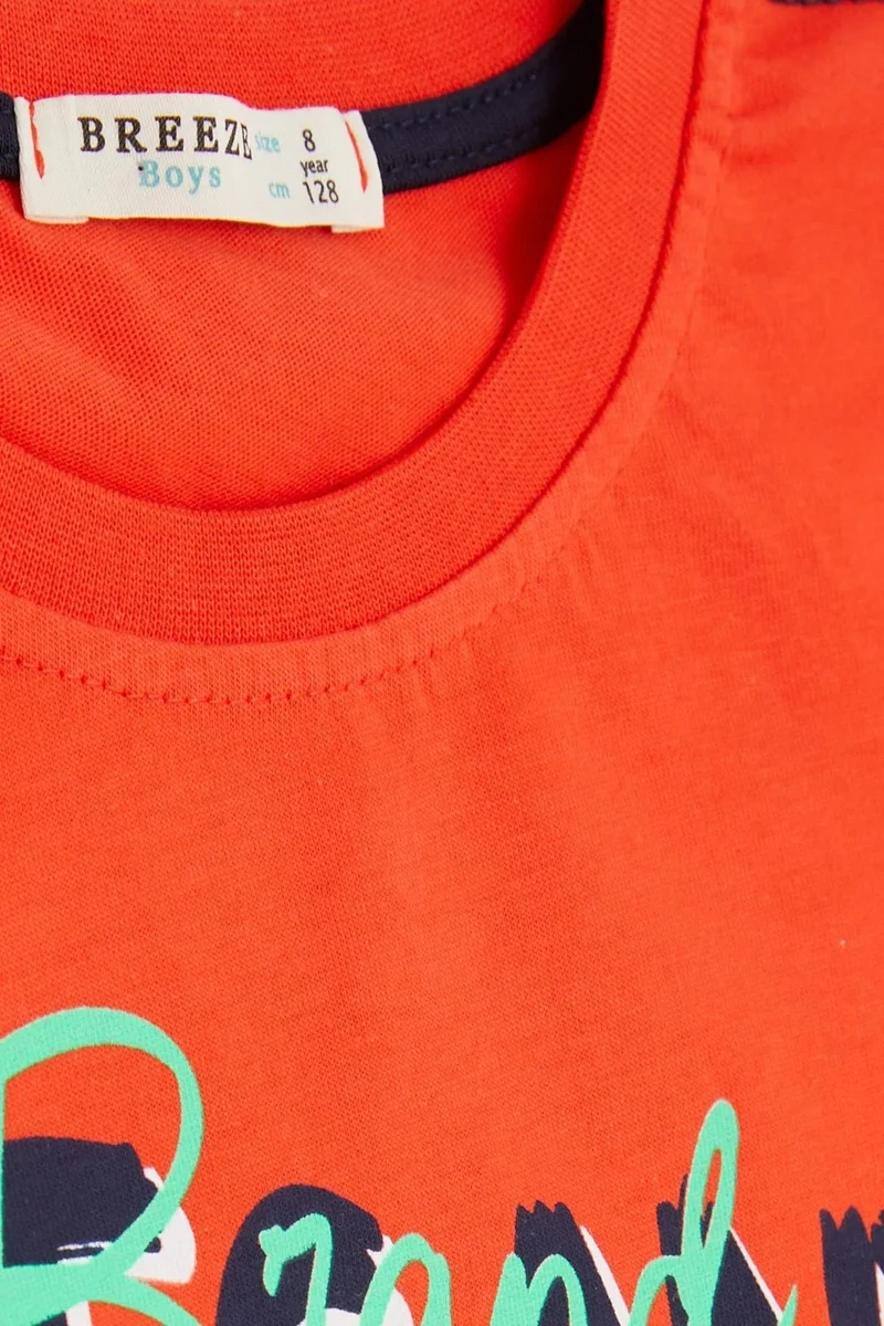 Breeze Breeze Boy's T-Shirt with Text Printed, Age 8-14, Orange