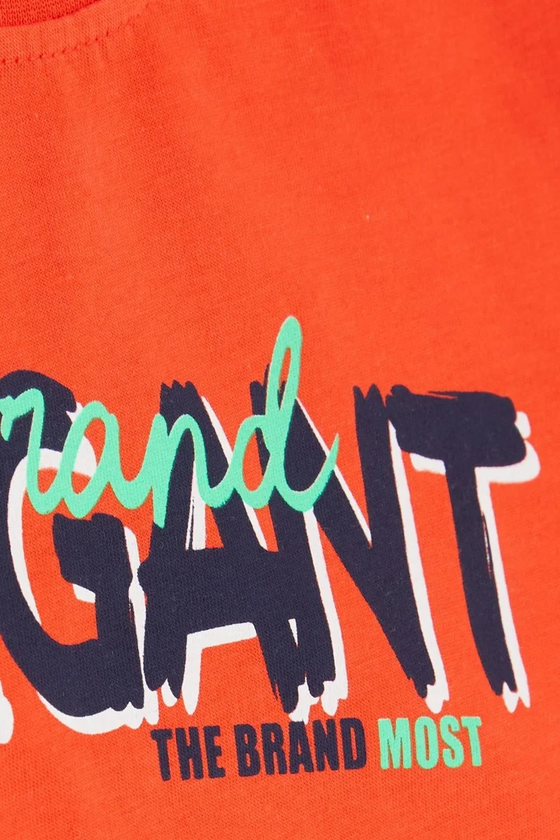 Breeze Breeze Boy's T-Shirt with Text Printed, Age 8-14, Orange