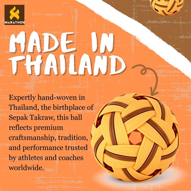 VAYINATO Marathon MT-201 Competition General Sepak Takraw Ball for Men | Lightweight Rattan-Style Plastic Ball | Durable & Safe for Indoor/Outdoor Play | Made in Thailand - Image 3