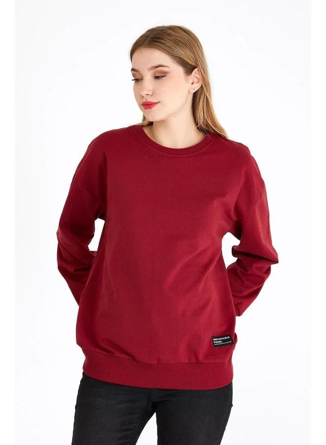 Mmetalic Women’s Burgundy Basic Crew Neck Sweatshirt