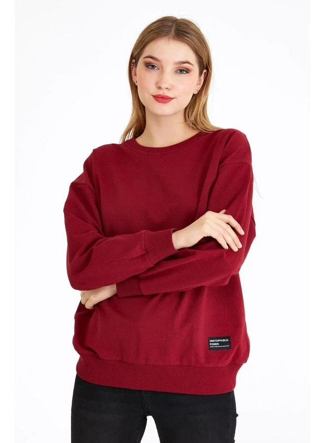 Mmetalic Women’s Burgundy Basic Crew Neck Sweatshirt