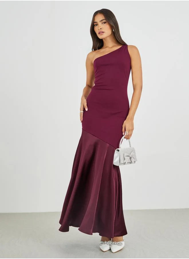 Styli Styli Solid One Shoulder Mermaid Hem Maxi Dress