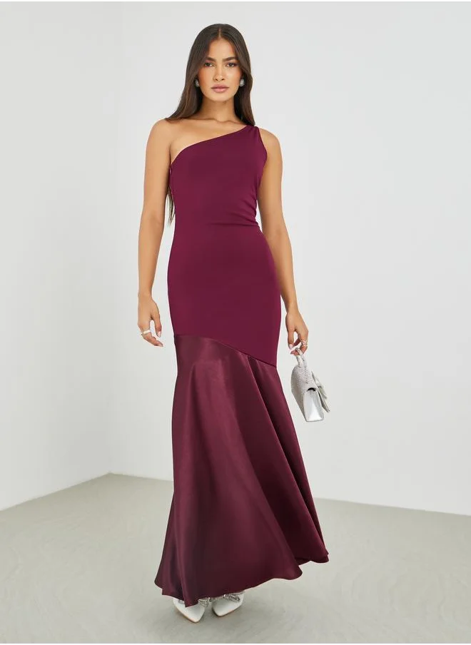 Styli Styli Solid One Shoulder Mermaid Hem Maxi Dress