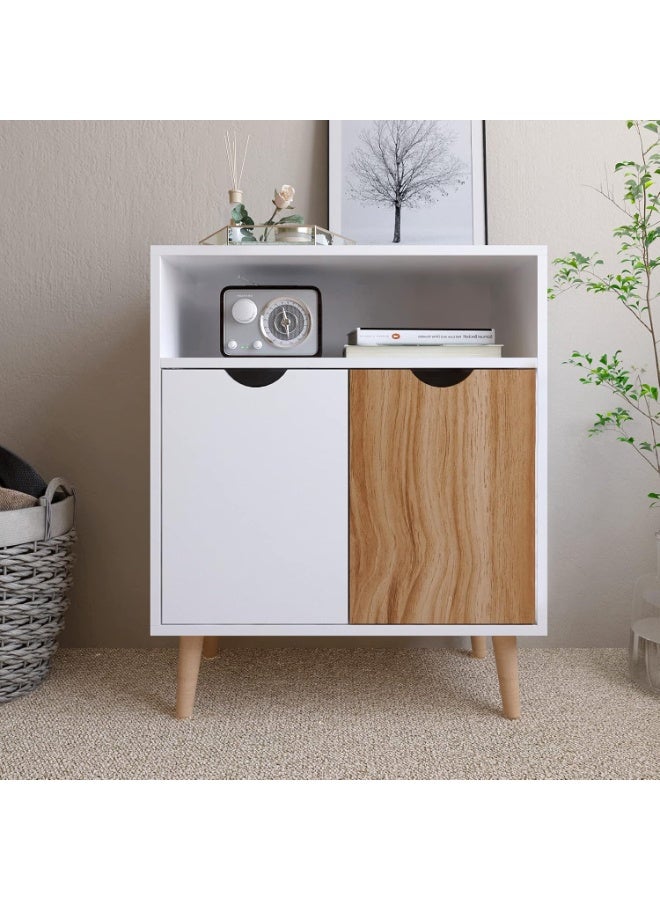 Meerveil Sideboard, Storage Cabinet with 2 Doors an Open Storage Rack Floor Modern Style for Bedroom Living Room, 60 x 30 x 73.3 cm, White… - Image 2