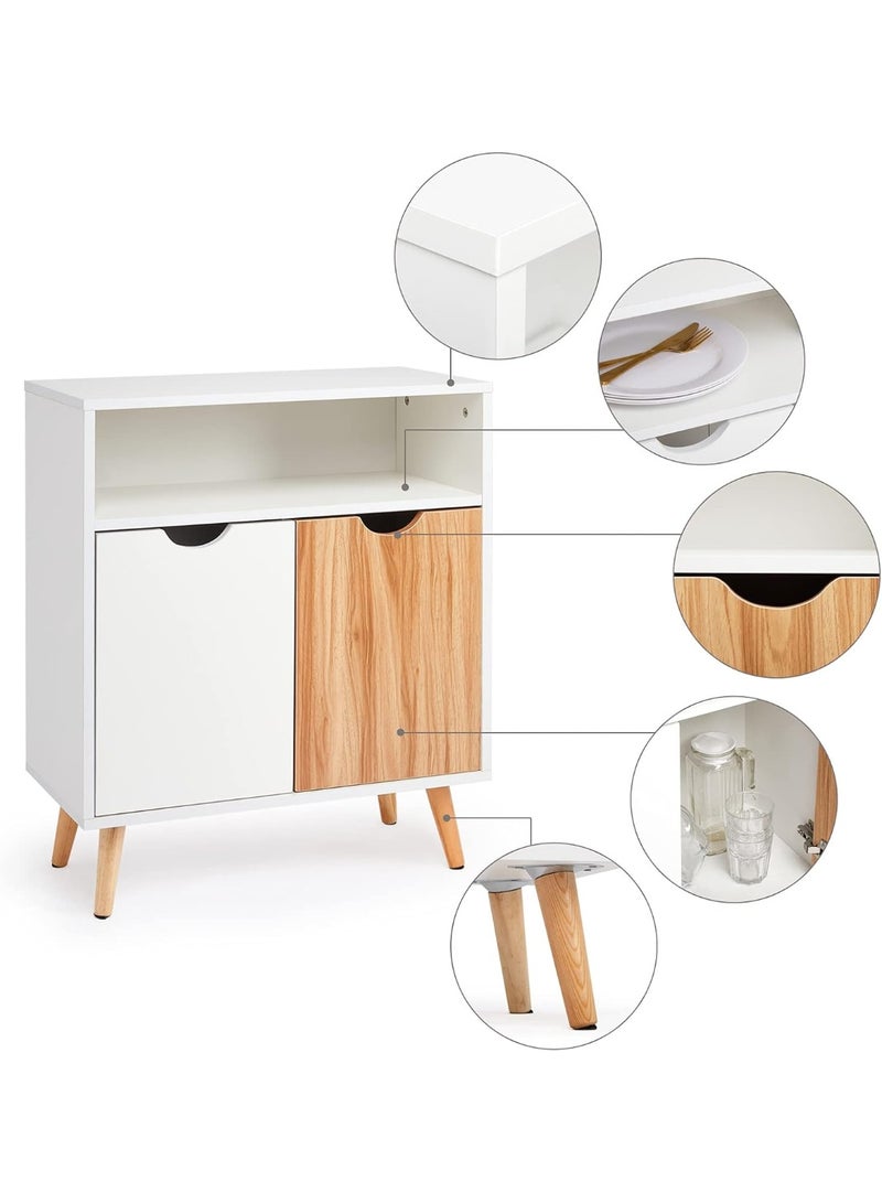 Meerveil Sideboard, Storage Cabinet with 2 Doors an Open Storage Rack Floor Modern Style for Bedroom Living Room, 60 x 30 x 73.3 cm, White… - Image 4