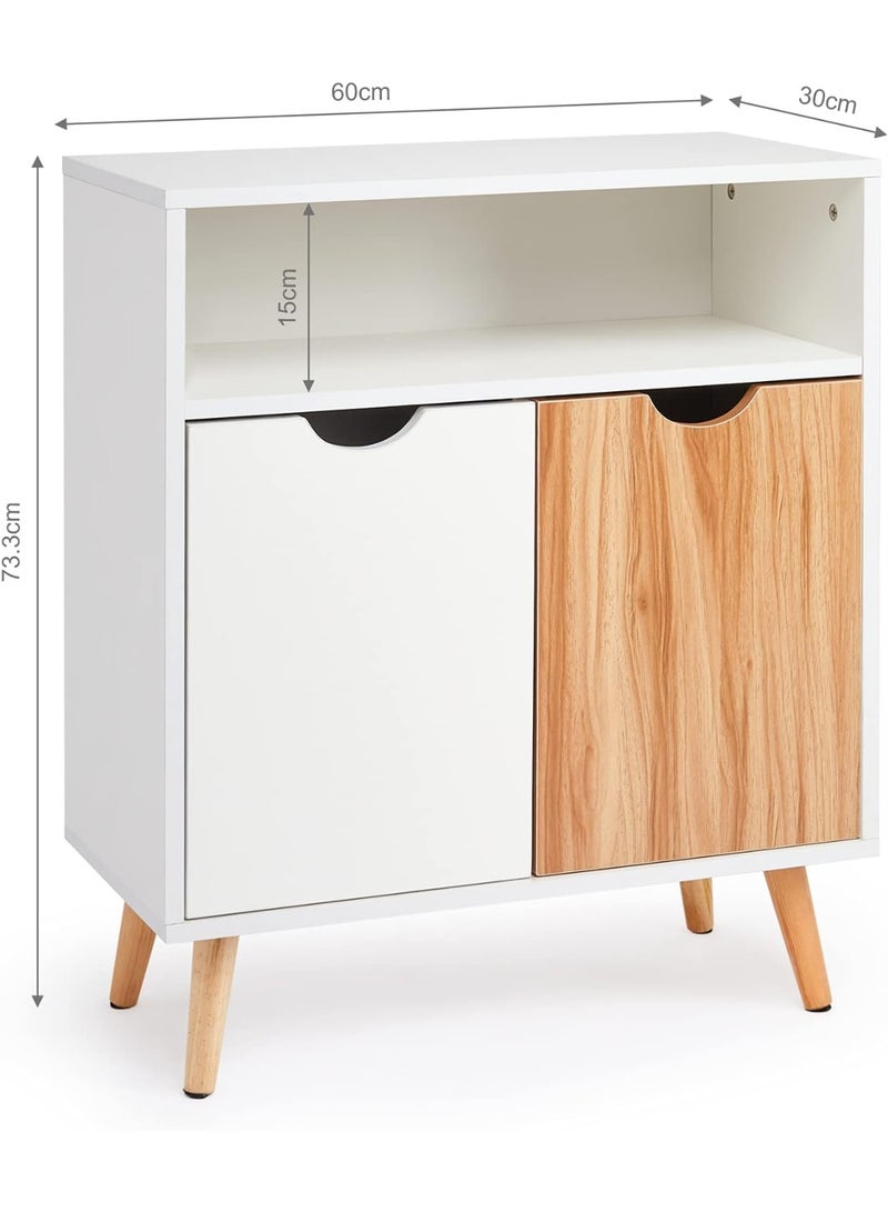 Meerveil Sideboard, Storage Cabinet with 2 Doors an Open Storage Rack Floor Modern Style for Bedroom Living Room, 60 x 30 x 73.3 cm, White… - Image 3