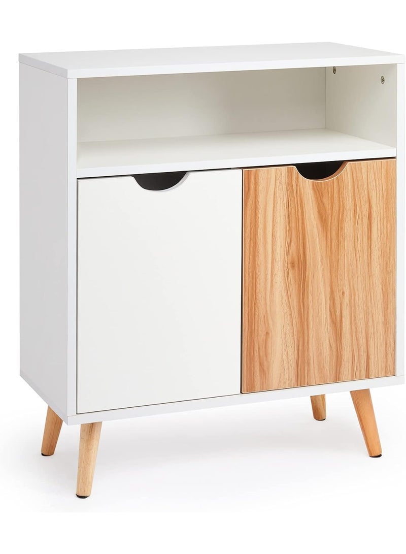 Meerveil Sideboard, Storage Cabinet with 2 Doors an Open Storage Rack Floor Modern Style for Bedroom Living Room, 60 x 30 x 73.3 cm, White… - Image 1