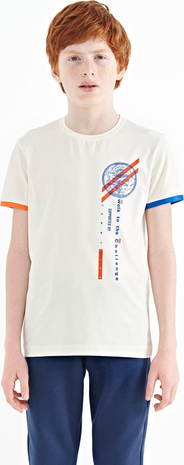 Tommy Life Ecru Print Detailed O Neck Standard Pattern Boy T-Shirt - 11131 - Image 1