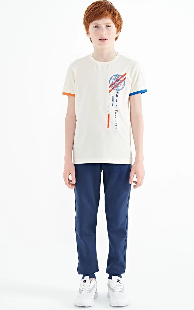 Tommy Life Ecru Print Detailed O Neck Standard Pattern Boy T-Shirt - 11131
