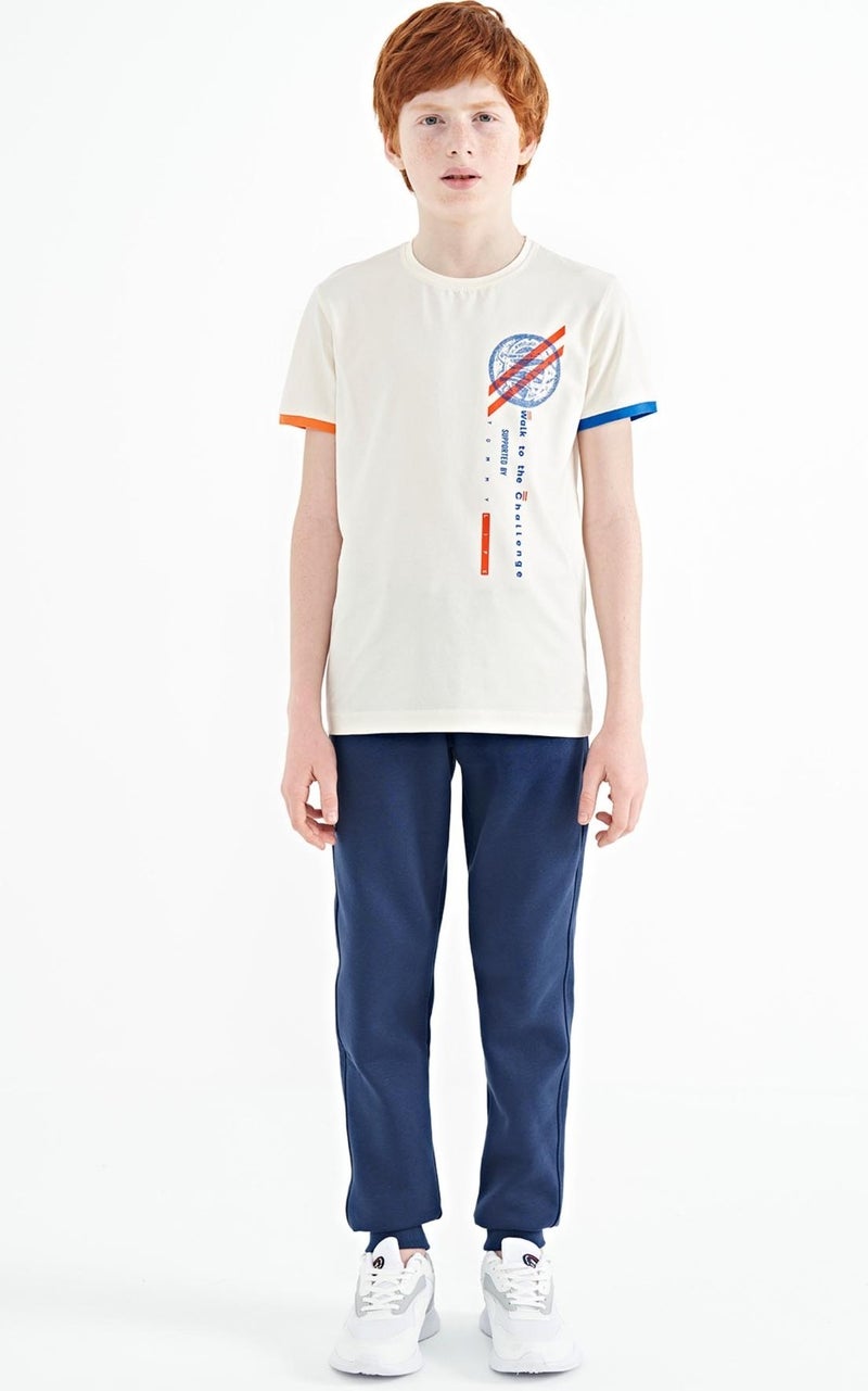 Tommy Life Ecru Print Detailed O Neck Standard Pattern Boy T-Shirt - 11131 - Image 2