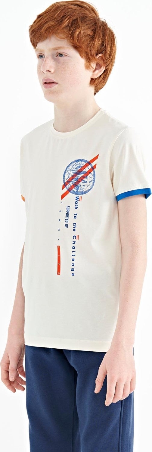 Tommy Life Ecru Print Detailed O Neck Standard Pattern Boy T-Shirt - 11131 - Image 3
