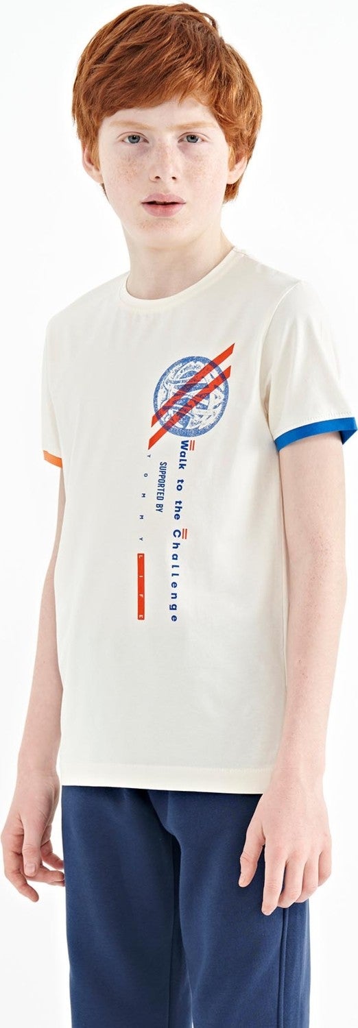 Tommy Life Ecru Print Detailed O Neck Standard Pattern Boy T-Shirt - 11131 - Image 4