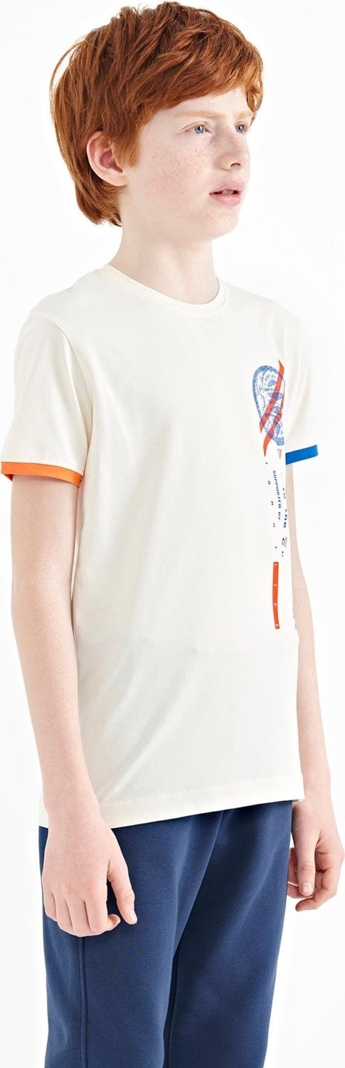 Tommy Life Ecru Print Detailed O Neck Standard Pattern Boy T-Shirt - 11131 - Image 5
