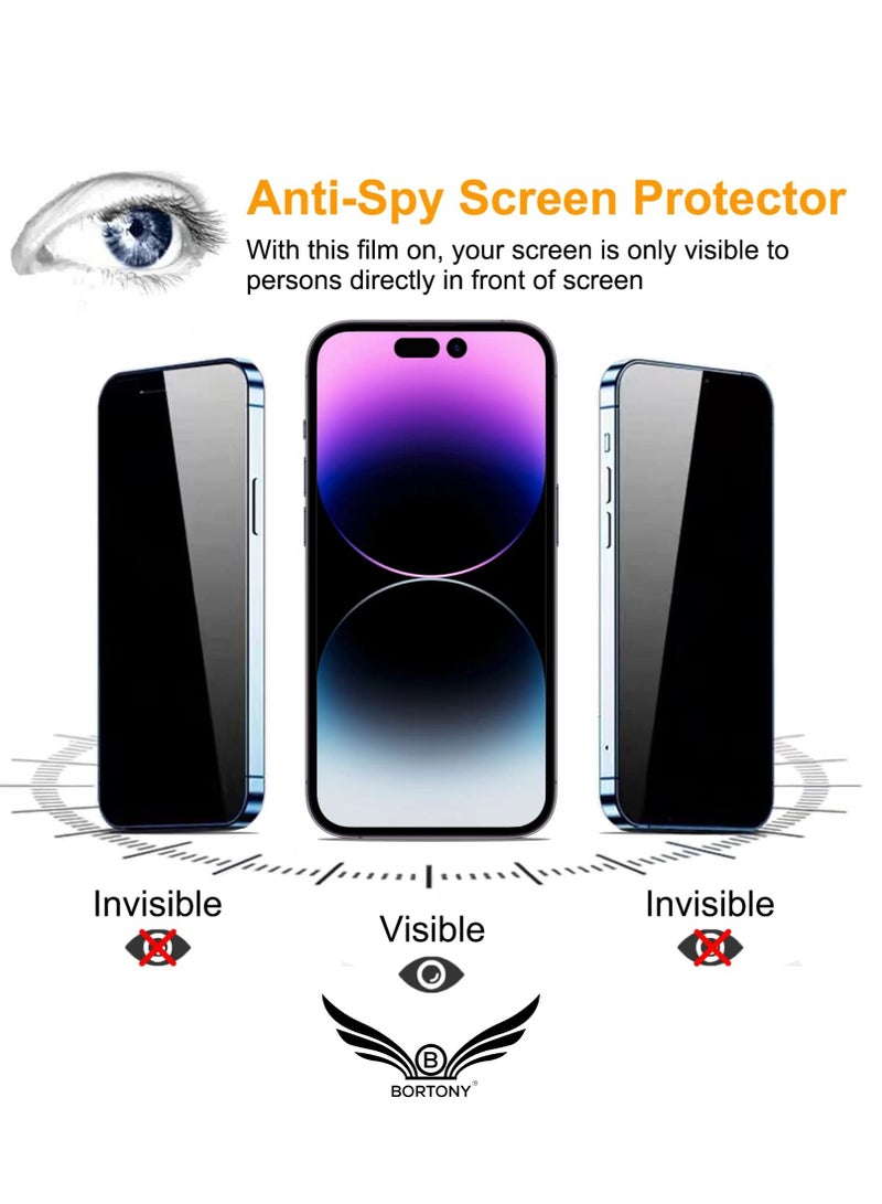 BORTONY iPhone 14 Pro Max Privacy Screen Protector 9H Anti Spy Dark Film Guard Case Friendly Bubble Free Tempered Glass for Apple iPhone 14 Pro Max 6.7 Inch 2022 - Image 3