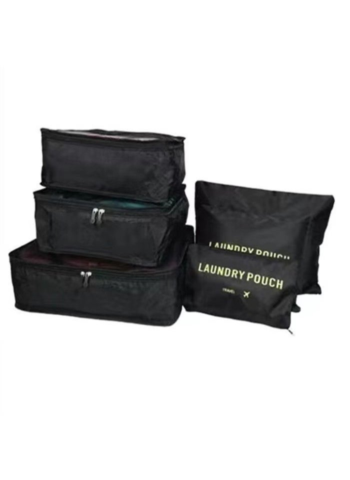 Generic - 6-Piece Travel Organizer Set Large Capacity Storage Bags Black - Image 1