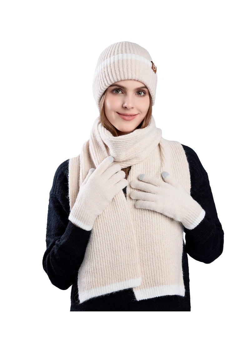 SYOSI Womens Winter Knit Beanie Hats and Touchscreen Gloves Long Scarf Set with Warm Thick Fleece Lined Skull Caps Scarves for Women - Image 2
