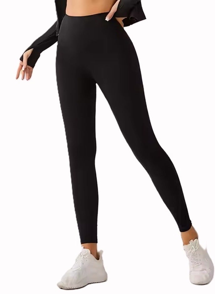 Perfectory High Waist Yoga Leggings, Tummy Control, Push-up, Nylon Spandex- Black  - Image 2