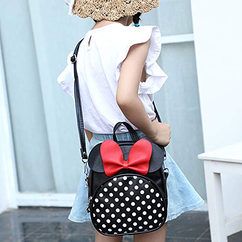 Voikukka Mini Mouse Backpacks for Toddler Girls Small Kids Backpack Black Leather Travel Bag Childrens Purse Cute Toddler Backpack for Girl Gift Girl Polka Dot Bag - Image 3