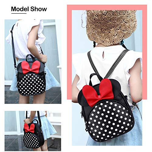 Voikukka Mini Mouse Backpacks for Toddler Girls Small Kids Backpack Black Leather Travel Bag Childrens Purse Cute Toddler Backpack for Girl Gift Girl Polka Dot Bag - Image 4
