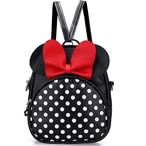 Voikukka Mini Mouse Backpacks for Toddler Girls Small Kids Backpack Black Leather Travel Bag Childrens Purse Cute Toddler Backpack for Girl Gift Girl Polka Dot Bag - Image 1