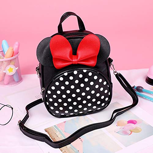 Voikukka Mini Mouse Backpacks for Toddler Girls Small Kids Backpack Black Leather Travel Bag Childrens Purse Cute Toddler Backpack for Girl Gift Girl Polka Dot Bag - Image 2