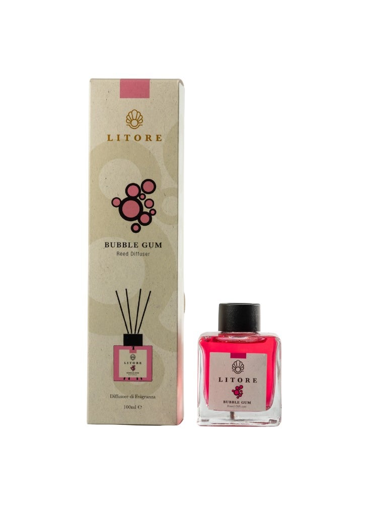 Litore - Litore Reed Diffuser - Bubblegum Fragrance, 100ml | Long-Lasting Home Fragrance | Natural & Elegant Room Diffuser - Image 1