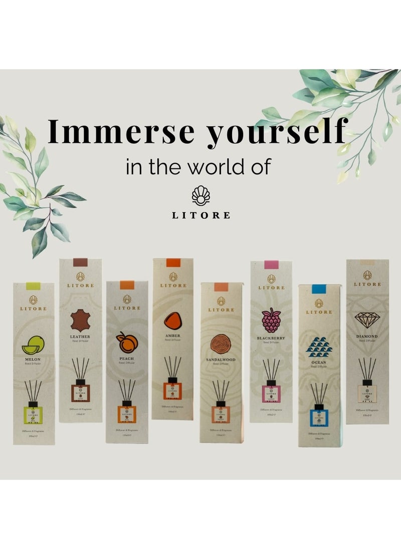 Litore - Litore Reed Diffuser - Bubblegum Fragrance, 100ml | Long-Lasting Home Fragrance | Natural & Elegant Room Diffuser - Image 1