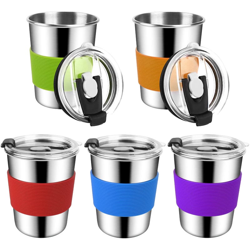 ShineMe 8oz Small Kids Cups Spill Proof, 5pack Stainless Steel Sippy Cups with Lids and Silicone Sleeves, Reusable Toddler Cup for Hot and Cold Drinks, BPA Free Snack Cup Apply for Indoor/Outdoor - Image 1