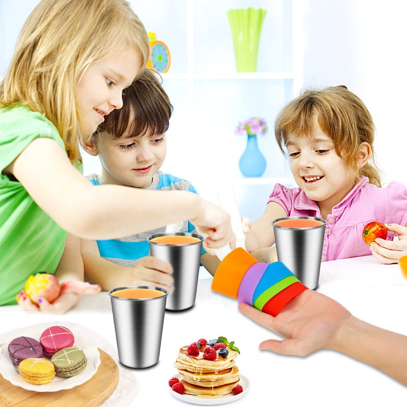 ShineMe 8oz Small Kids Cups Spill Proof, 5pack Stainless Steel Sippy Cups with Lids and Silicone Sleeves, Reusable Toddler Cup for Hot and Cold Drinks, BPA Free Snack Cup Apply for Indoor/Outdoor - Image 2