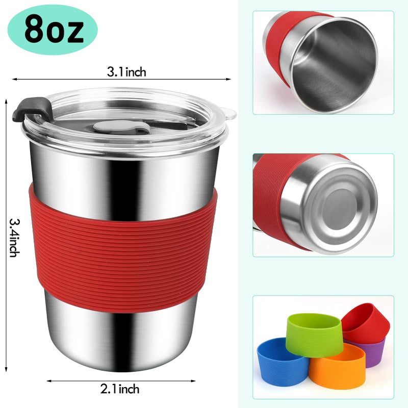 ShineMe 8oz Small Kids Cups Spill Proof, 5pack Stainless Steel Sippy Cups with Lids and Silicone Sleeves, Reusable Toddler Cup for Hot and Cold Drinks, BPA Free Snack Cup Apply for Indoor/Outdoor - Image 3