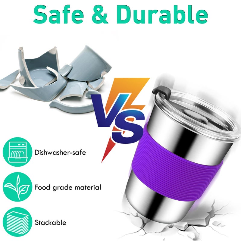 ShineMe 8oz Small Kids Cups Spill Proof, 5pack Stainless Steel Sippy Cups with Lids and Silicone Sleeves, Reusable Toddler Cup for Hot and Cold Drinks, BPA Free Snack Cup Apply for Indoor/Outdoor - Image 4
